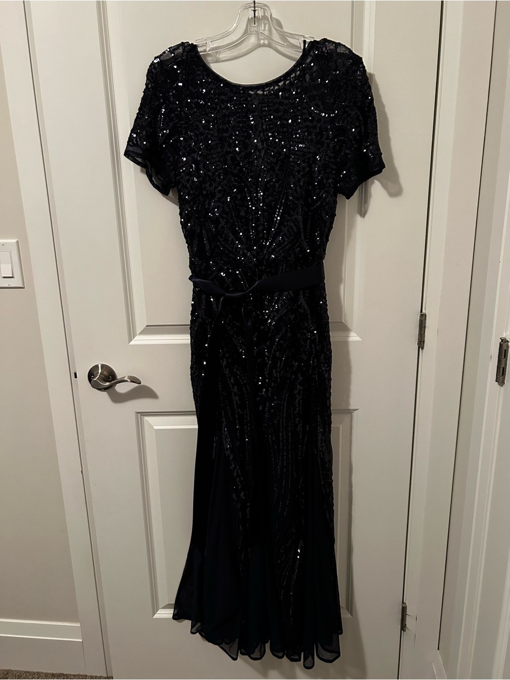 Elegant Navy Blue Sequin Evening Dress